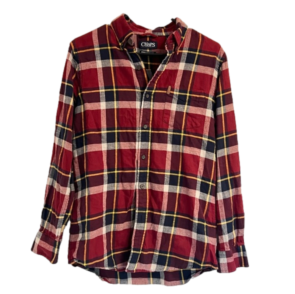 Chaps Performance Men’s Classic Fit Flannel Long Sleeve Shirt Red Blue